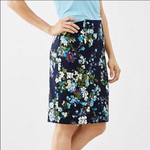 J. Jill Navy Floral Stretchy Pencil Skirt